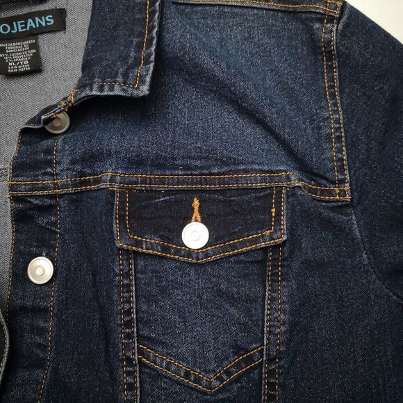 Moto Jeans Ladies Size XL Dark Wash Blue Button Front Jean Jacket - Picture 5 of 12